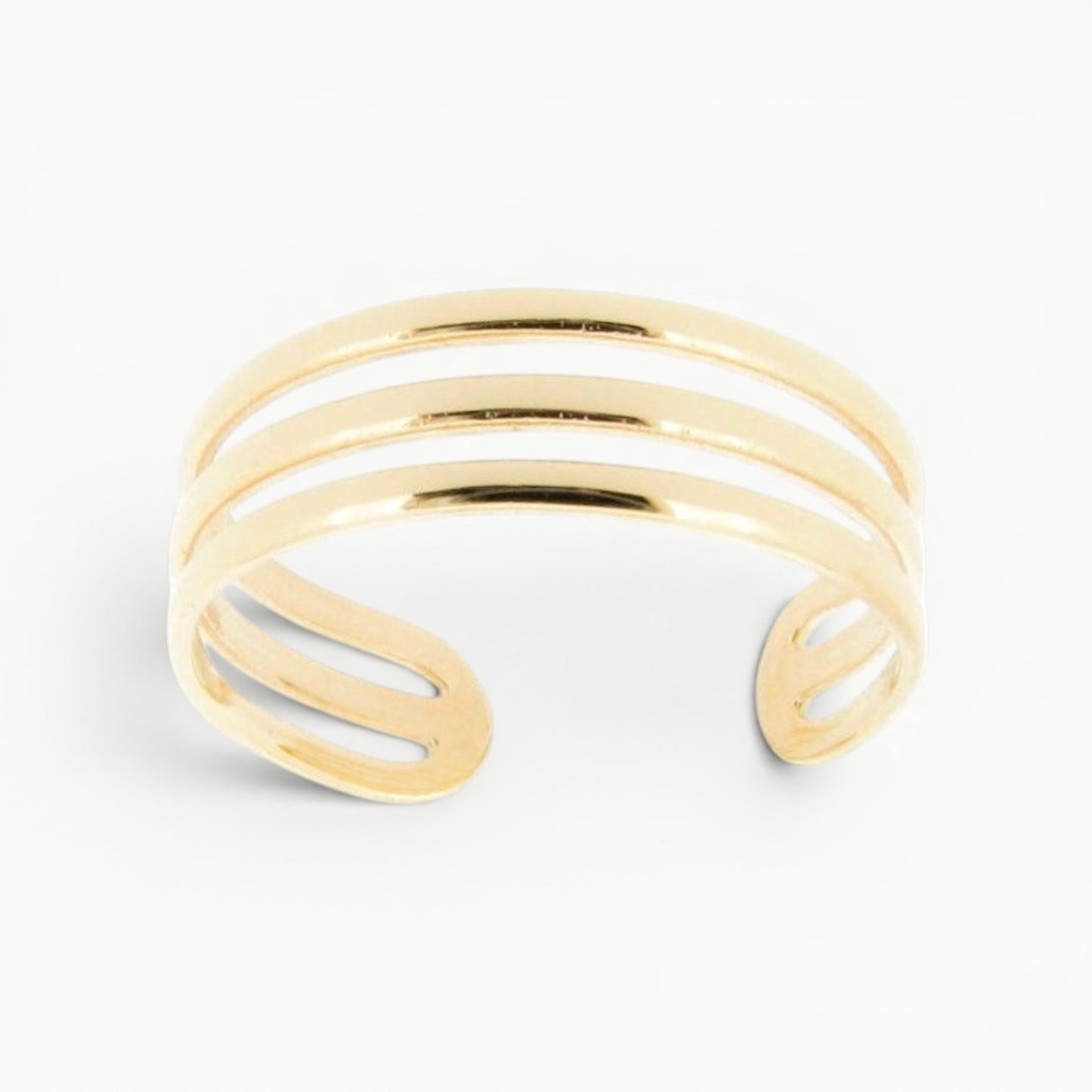 9ct yellow gold triple three band design open toe ring