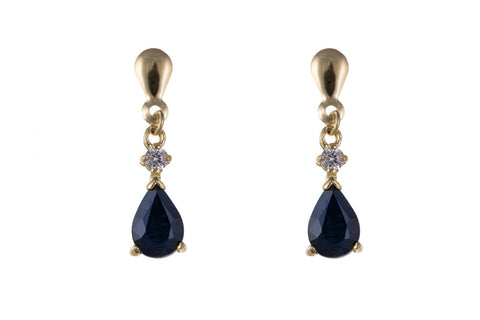 Women's 9ct Yellow Gold Pear Sapphire Drop Earrings September Birthstone