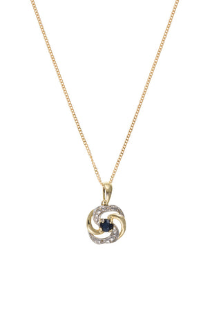 Women's 9ct Yellow Gold White Gold Real Sapphire Pendant Necklace September Birthstone