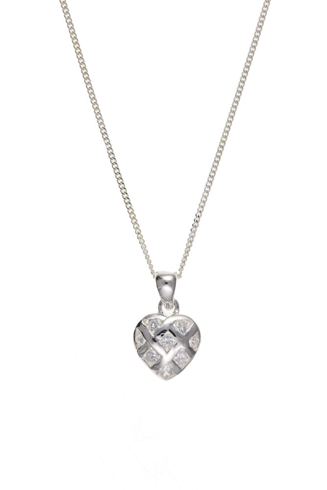 Sterling Silver Heart Shape Diamond Simulant Cubic Zirconia Pendant Necklace Wife Girlfriend Birthday Anniversary Valentine's Day Gift