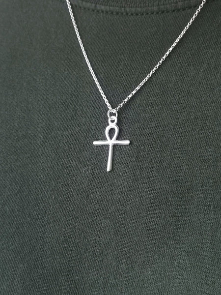 Mens Ankh Cross Pendant Sterling Silver Symbol of Fertility Eternal life Ancient Egyptian Necklace