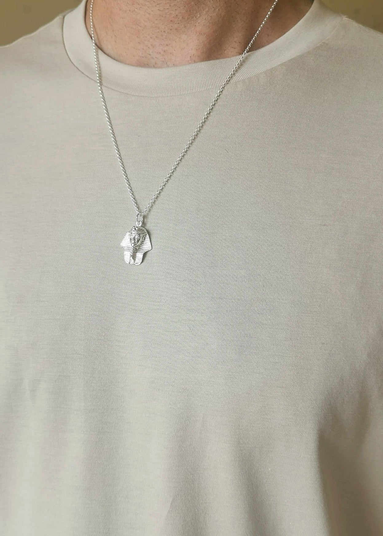 Mens Sterling Silver King Tut Pendant Egyptian Pharoah King Tutankhamun