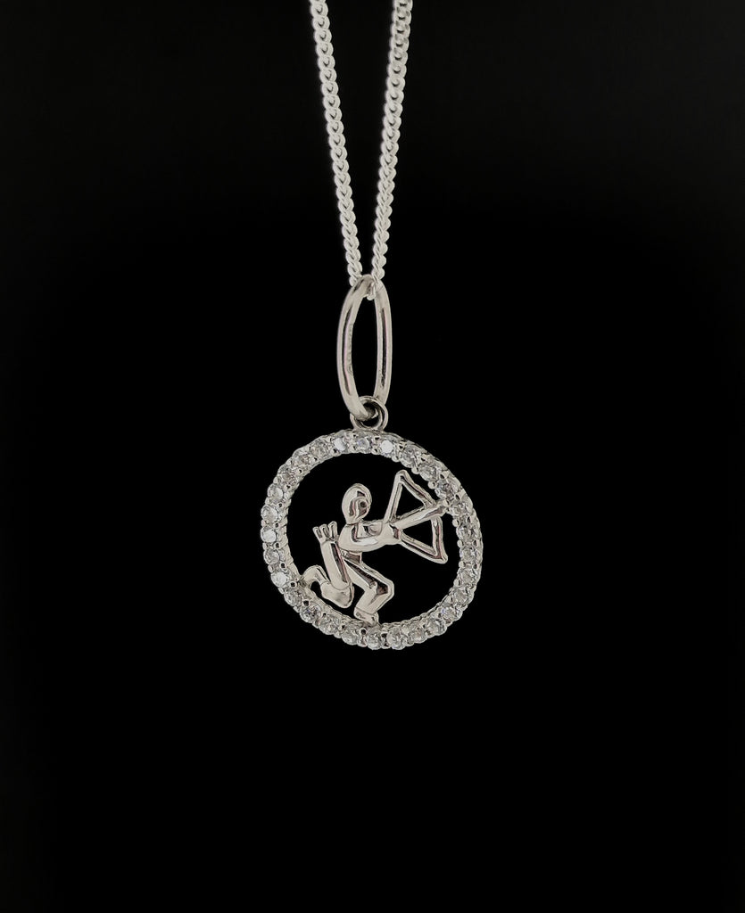 Sterling Silver Sagittarius Zodiac Star Sign Astrology Symbol Pendant Necklace January February Birthday