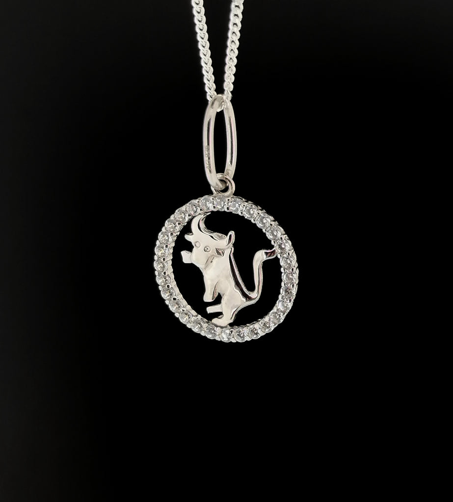 Sterling Silver Taurus Bull Zodiac Star Sign Astrology Symbol Pendant Necklace April May Birthday