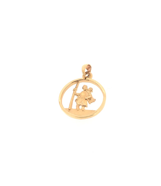 Real 9k Yellow Gold St Christopher Round Medal Pendant
