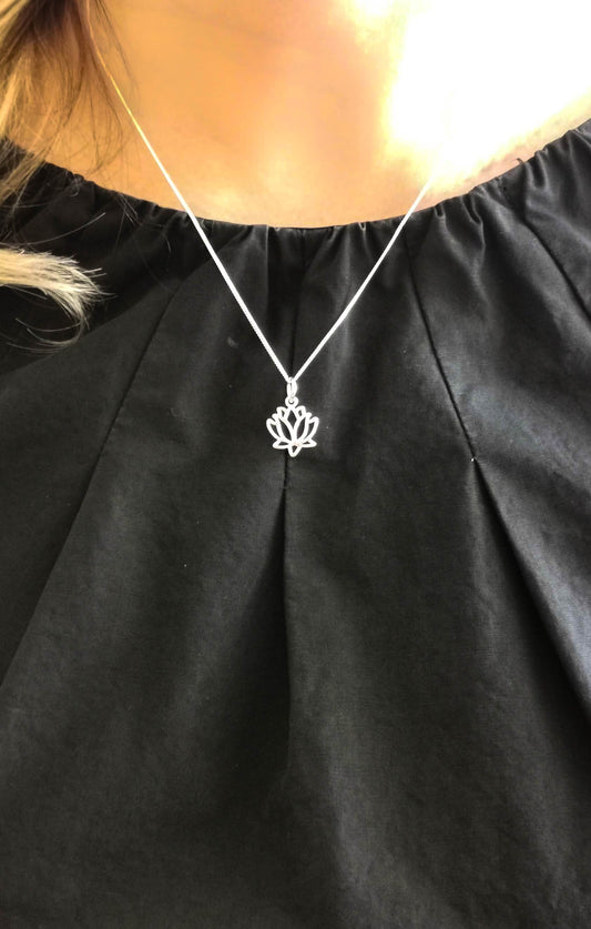 Lotus Flower Pendant Necklace Sterling Silver