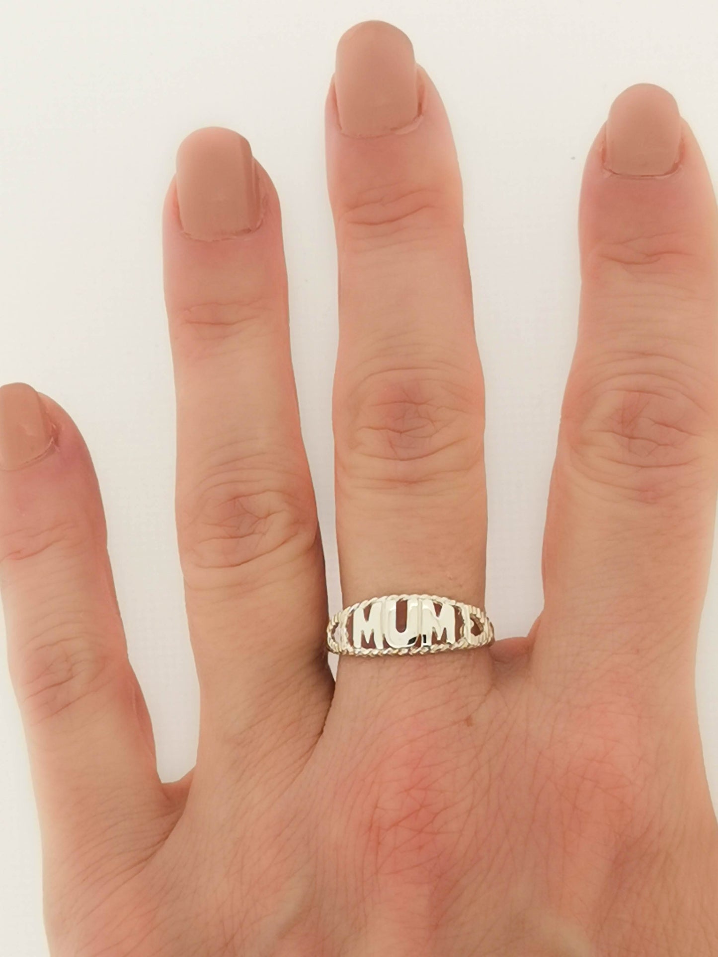 Sterling Silver Mum Ring with Hearts Birthday Gift