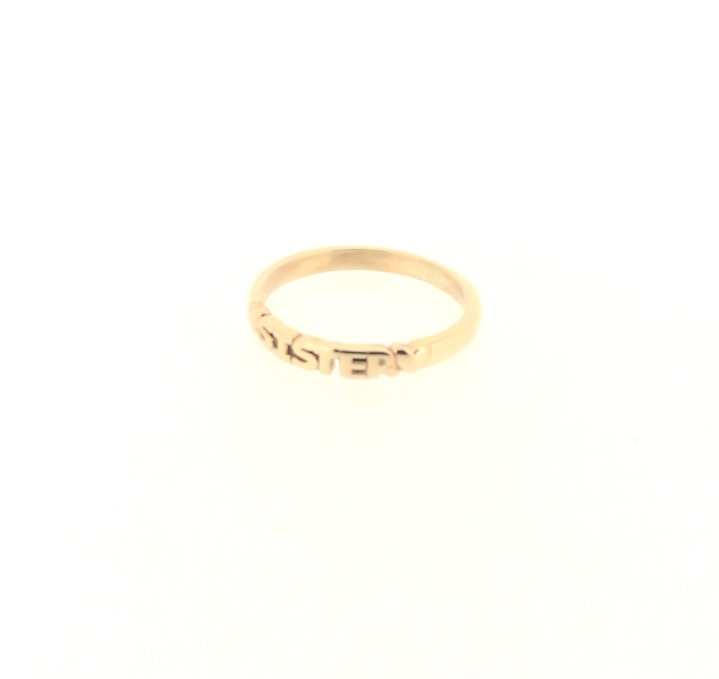 Solid 9K Yellow Gold Sister Word Band Ring with Hearts