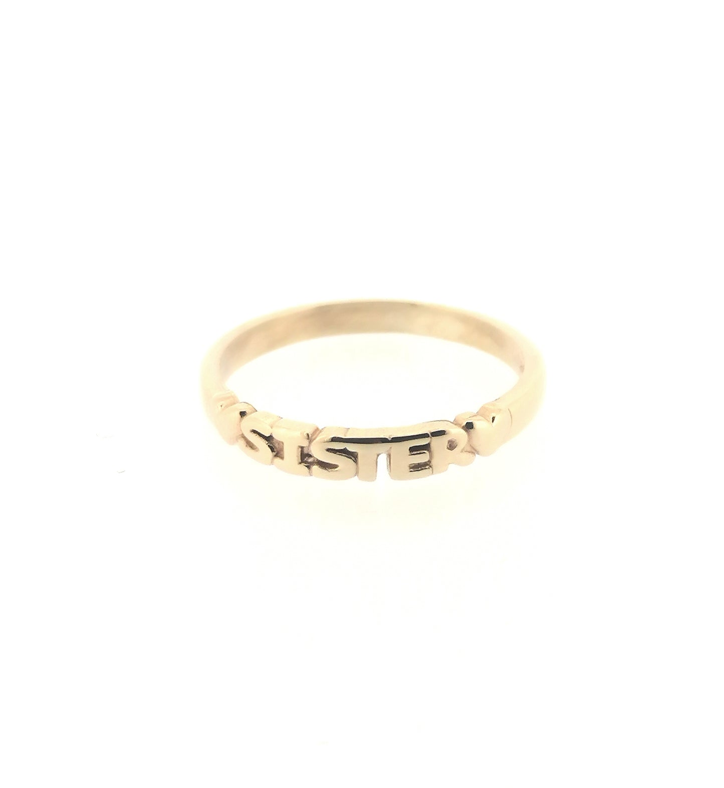 9ct Yellow Gold Sister Word Band Ring with Hearts Birthday Bridesmaid Gift