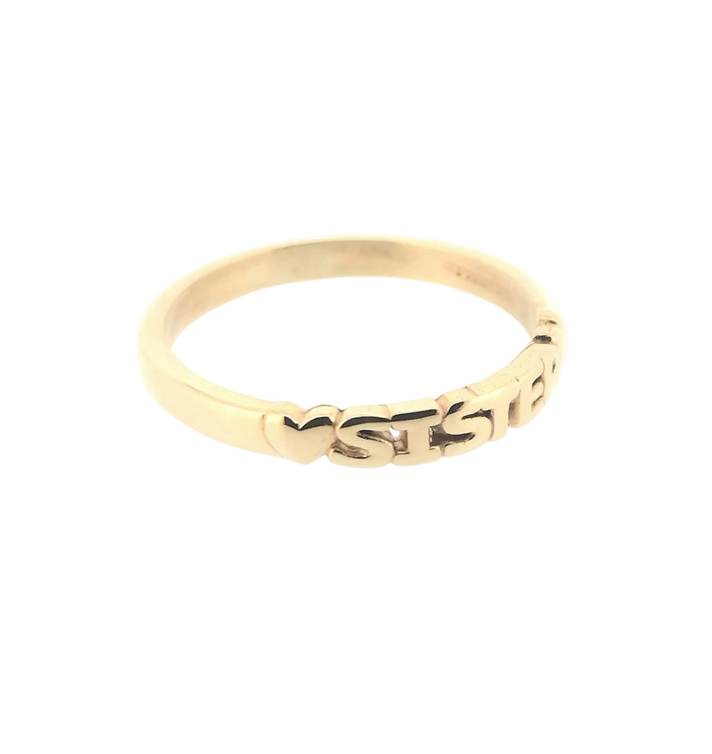 Solid Sister Word Band Ring with Hearts British Hallmarked
