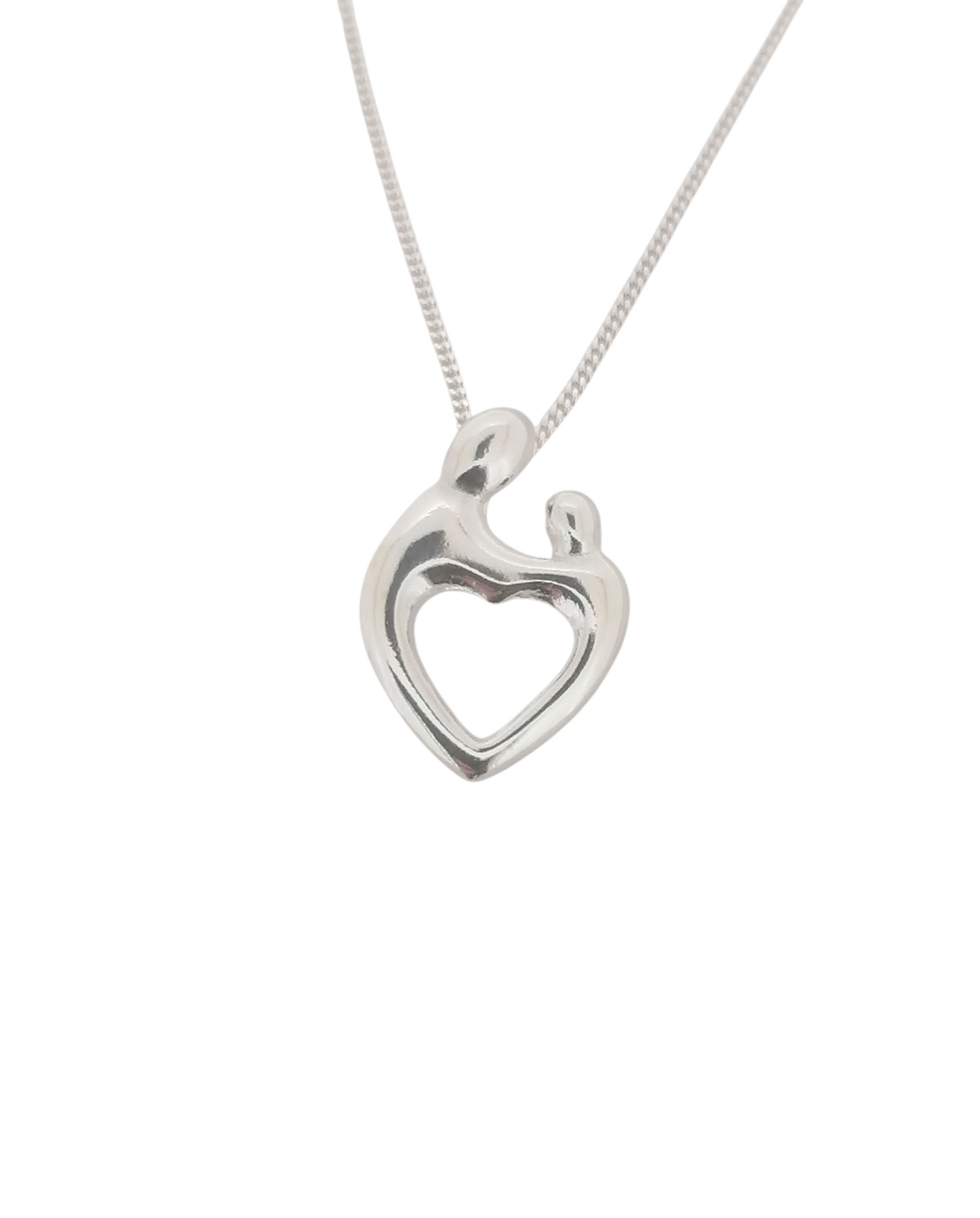 Sterling Silver Mother and Child Heart Shape Pendant Necklace Birthday Mothers Day Gift for Mum