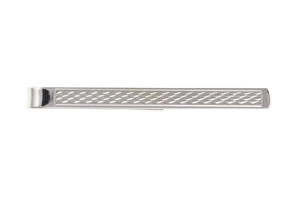 Men's Solid Sterling Silver Patterned Design Engine Turned Tie Slide Gift For Him Tie Pin