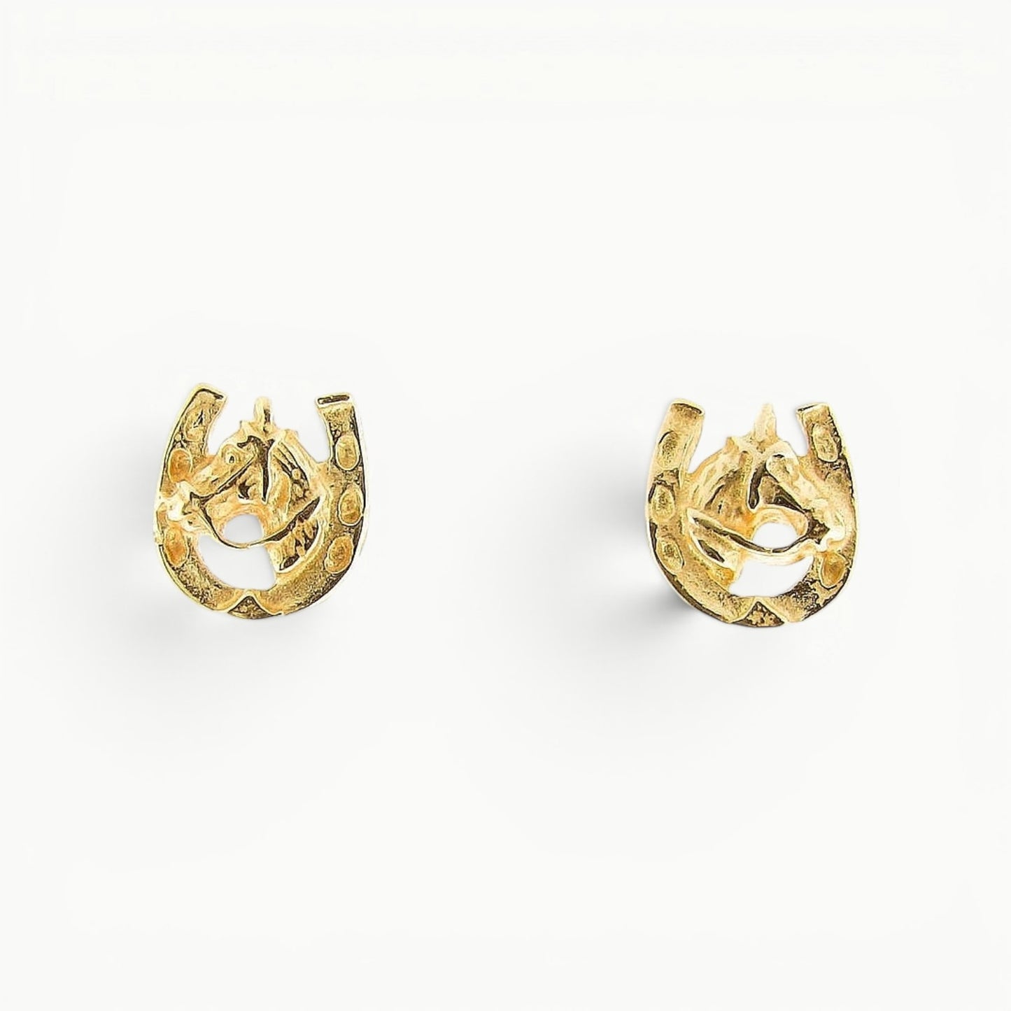 9ct yellow gold horseshoe and horse head stud earrings