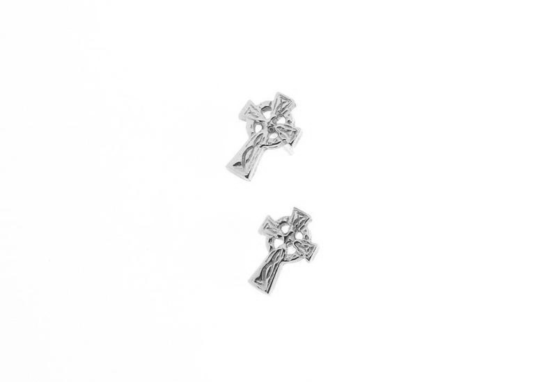Irish Celtic Cross Stud Earrings Sterling Silver Ladies