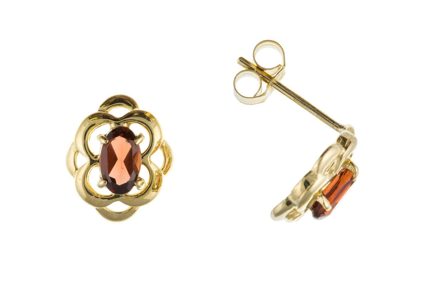 Garnet Celtic Design Stud Earrings 9ct Yellow Gold