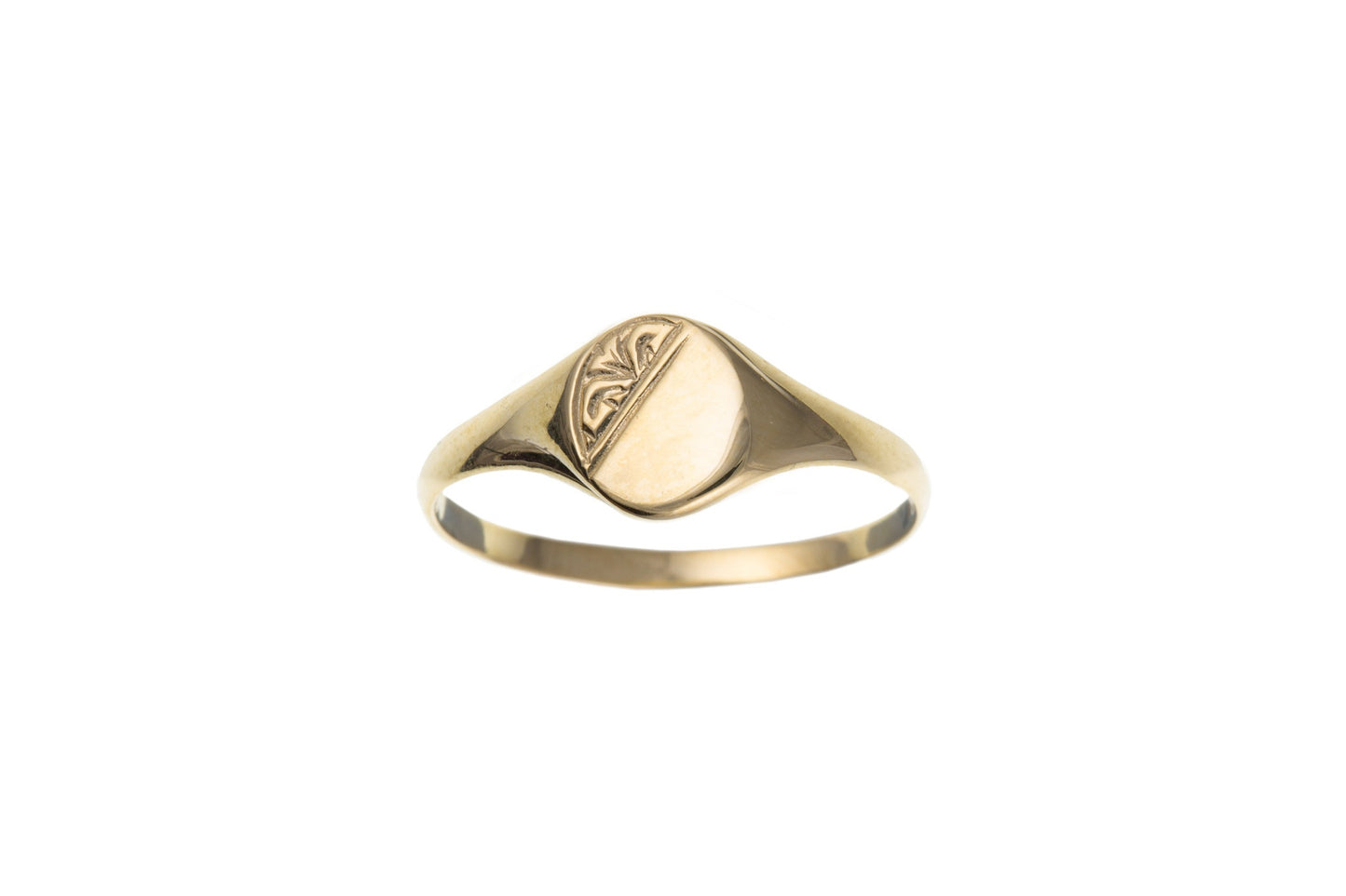 Ladies Solid 9ct Yellow Gold Half Engraved Oval Signet Pinky Ring Dainty Small Finger