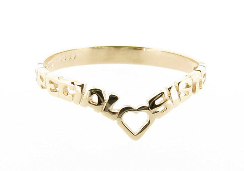 Solid 9ct Yellow Gold Special Sister Wishbone Ring with Hearts
