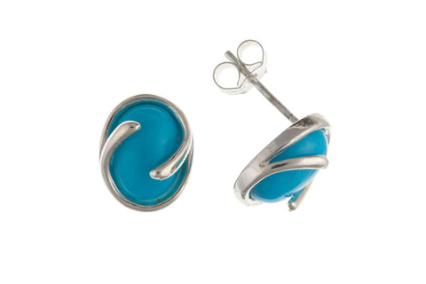 Sterling Silver Real Natural Turquoise Oval Stud Earrings December Birthstone Jewellery Ladies