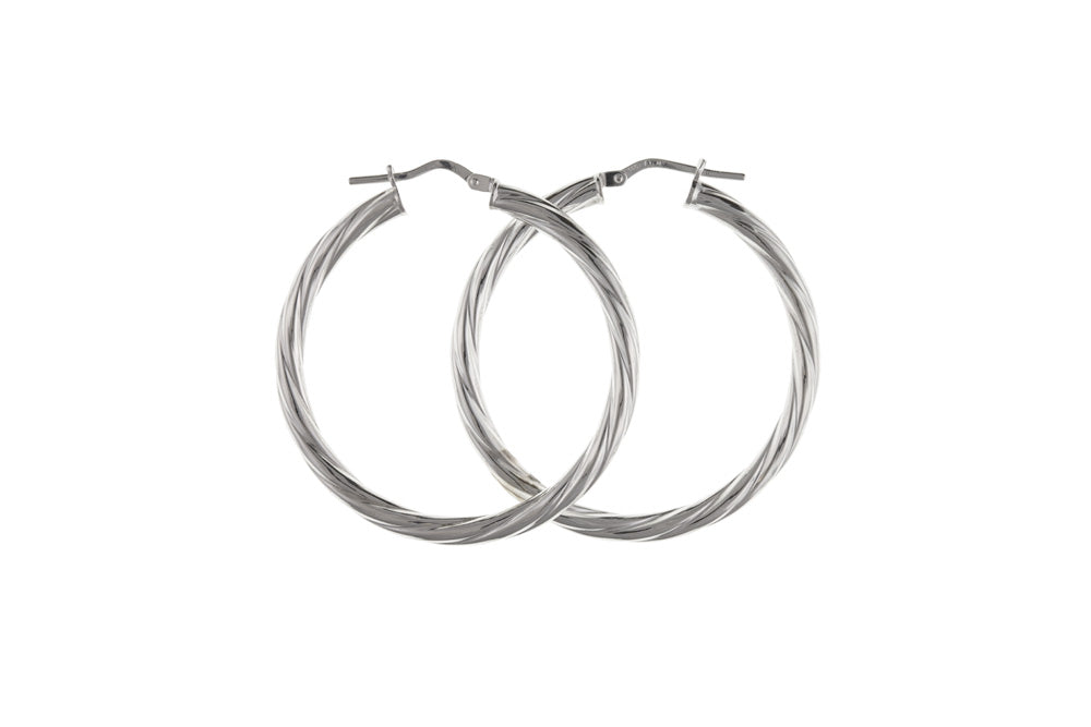 Large Small Size Twist Hoop Earrings Sterling Silver