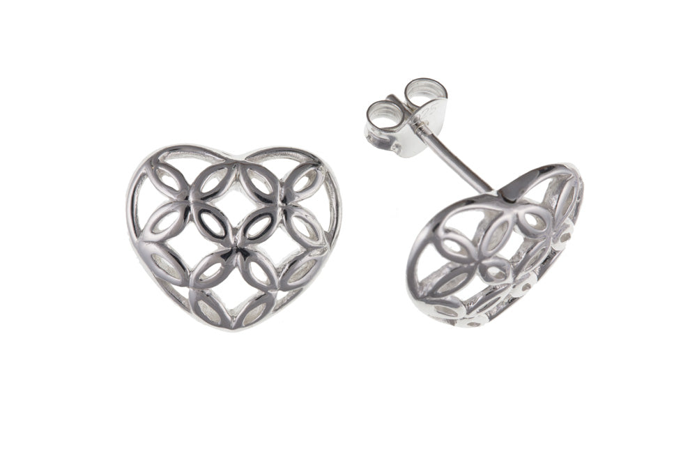 Sterling Silver Heart shape Filigree Earrings Sterling Silver