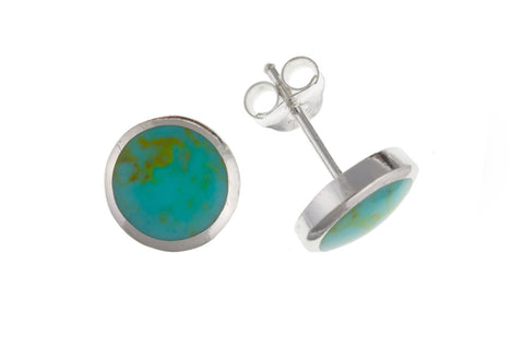 Sterling Silver Natural Real Turquoise 7mm Wide Stud Earrings December Birthstone Jewellery