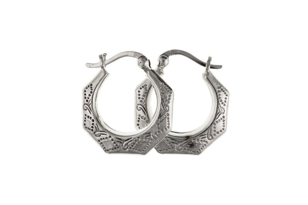 Patterned Creole Hoop Earrings Sterling Silver