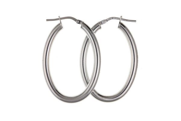 Plain Oval Creole Hoop Earrings Sterling Silver