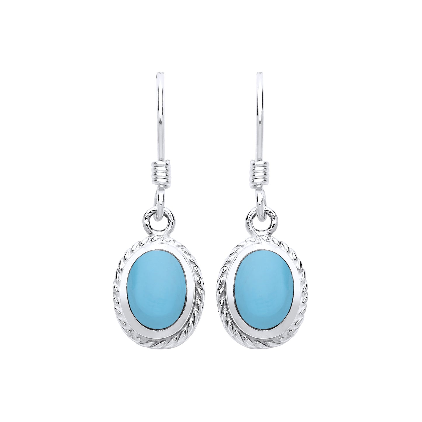 Women's Sterling Silver Real Natural Oval Turquoise Dropper Earrings December Birthstone