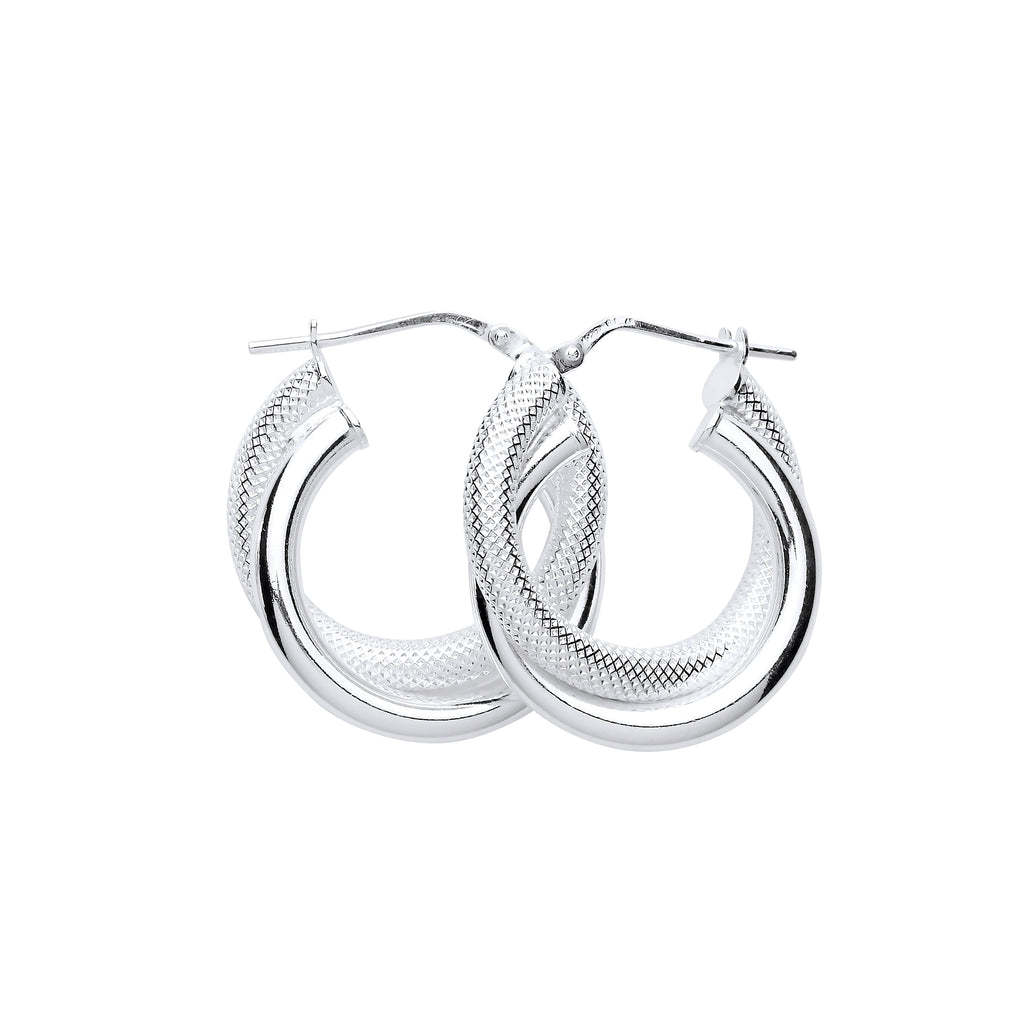 Small Large Double Hoop Plain Textured Creole Hoops Earrings Sterling Silver