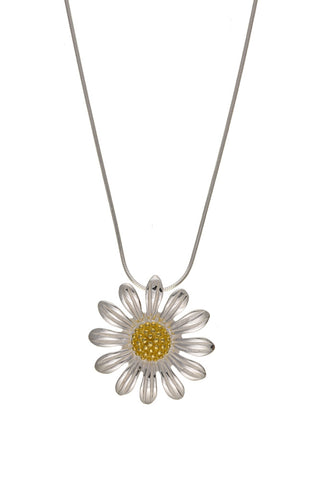 Ladies Sunflower Pendant Necklace Sterling Silver Gold Plated