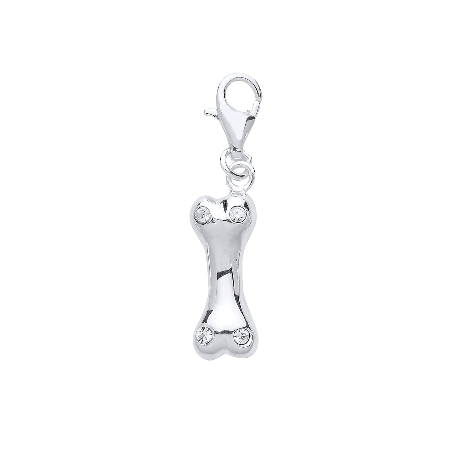 Dog Bone Cubic Zirconia Charm Solid Sterling Silver Pet Jewellery