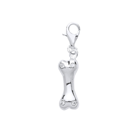 Dog Bone Cubic Zirconia Charm Solid Sterling Silver Pet Jewellery