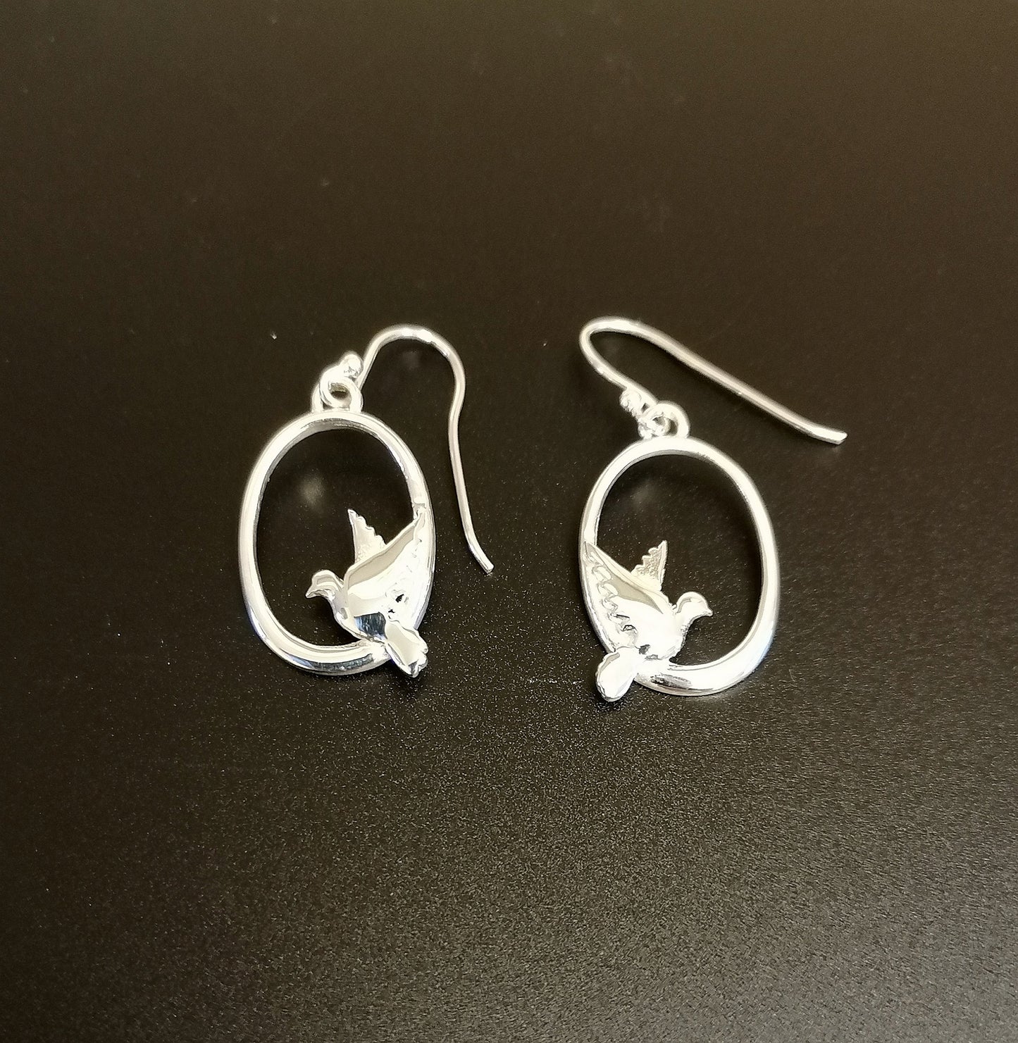 Sterling Silver Doves in Hoops Drop Earrings