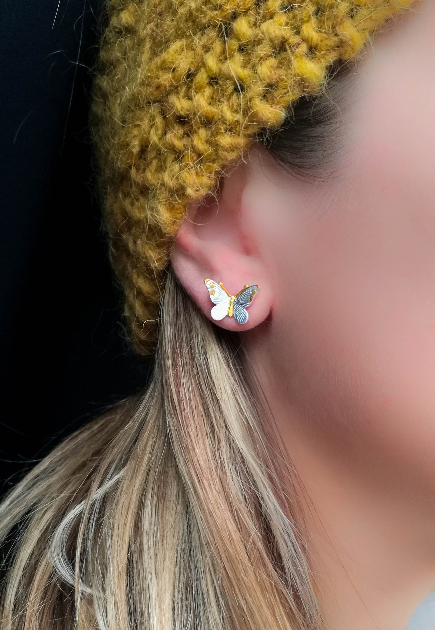 Ladies Sterling Silver and Gold Butterfly Studs Earrings