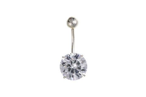 Solid Sterling Silver Diamond Simulant Belly Bar Nickel Free Body Jewellery