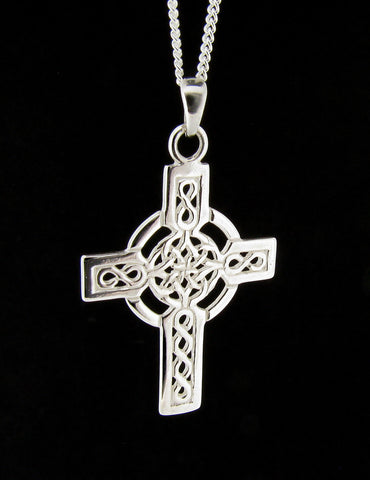 Men's Celtic Cross Infinity Knot Pendant Necklace Sterling Silver