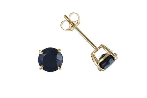 Women's Solid 9ct Yellow Gold Real Sapphire 5mm Round Stud Earrings September Birthstone