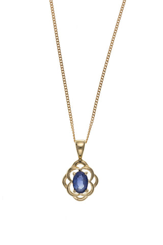 Women's 9ct Yellow Gold Real Oval Sapphire Celtic Pendant Necklace September Birthstone