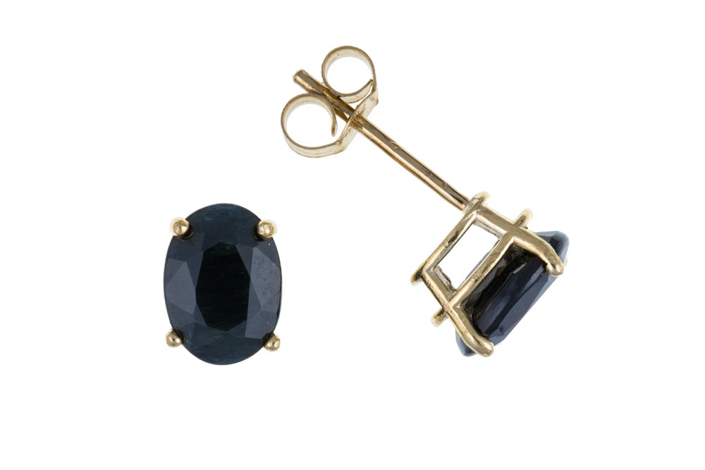 Women's Classic 9ct Yellow Gold Real Sapphire Oval Stud Earrings September Birthstone