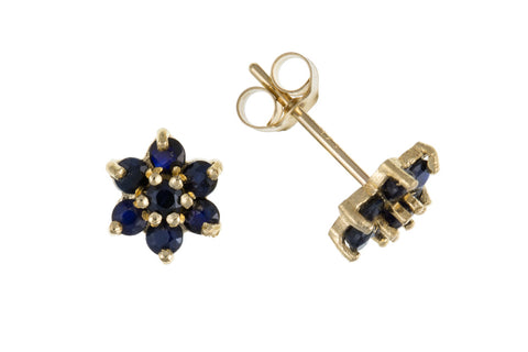 Sapphire Cluster Stud Earrings 9ct Yellow Gold