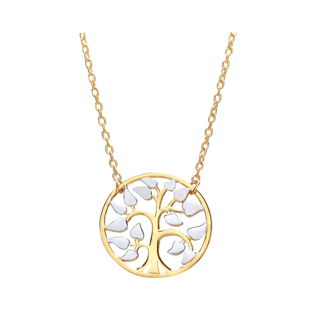 Women's Round Tree of Life Necklace Solid 9ct White 9ct Yellow Gold