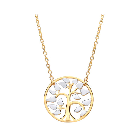 Women's Round Tree of Life Necklace Solid 9ct White 9ct Yellow Gold