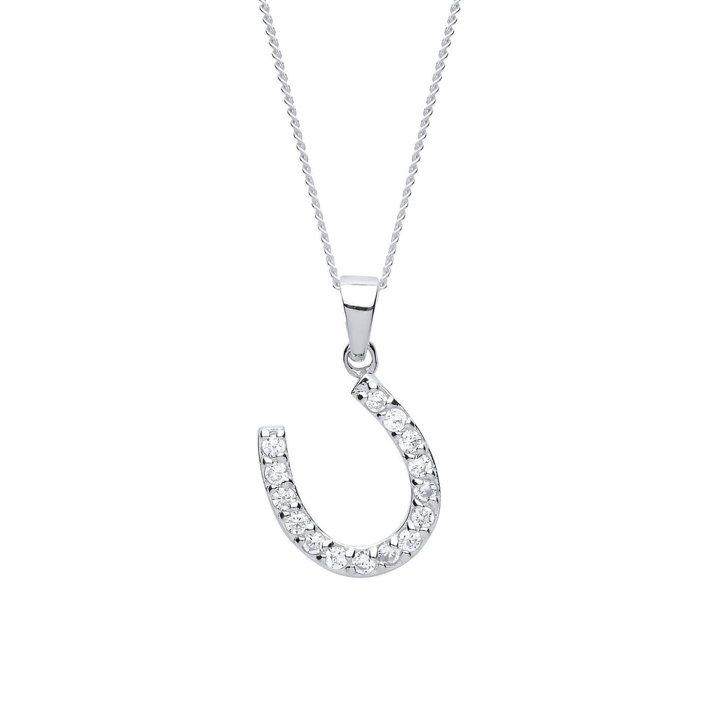 Ladies Children's Sterling Silver Diamond Simulant Horseshoe Pendant Necklace Cubic Zirconia