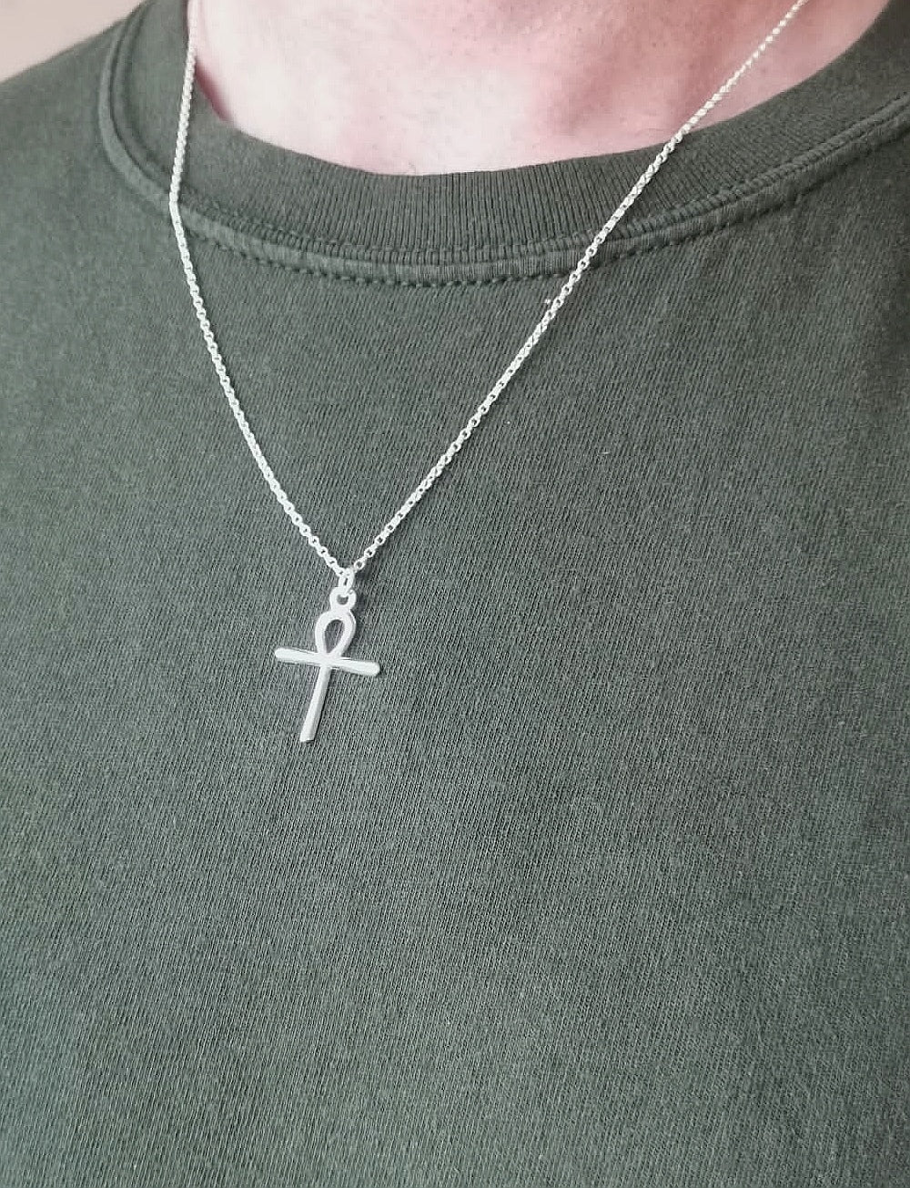 Men's Ankh Cross Pendant Sterling Silver Symbol of Fertility Eternal life Necklace 