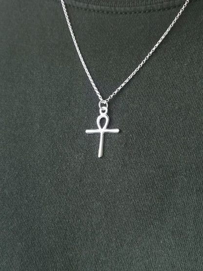 Mens Ankh Cross Pendant Sterling Silver Symbol of Fertility Eternal life Ancient Egyptian Necklace
