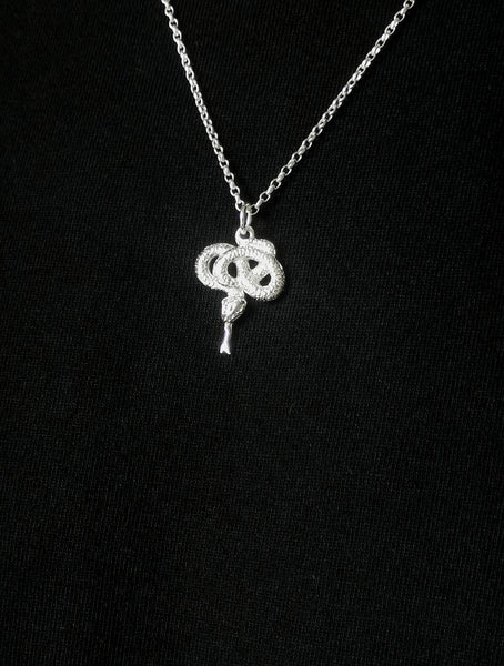 Men's Coiled Snake Pendant Necklace Sterling Silver Symbol of Fertility