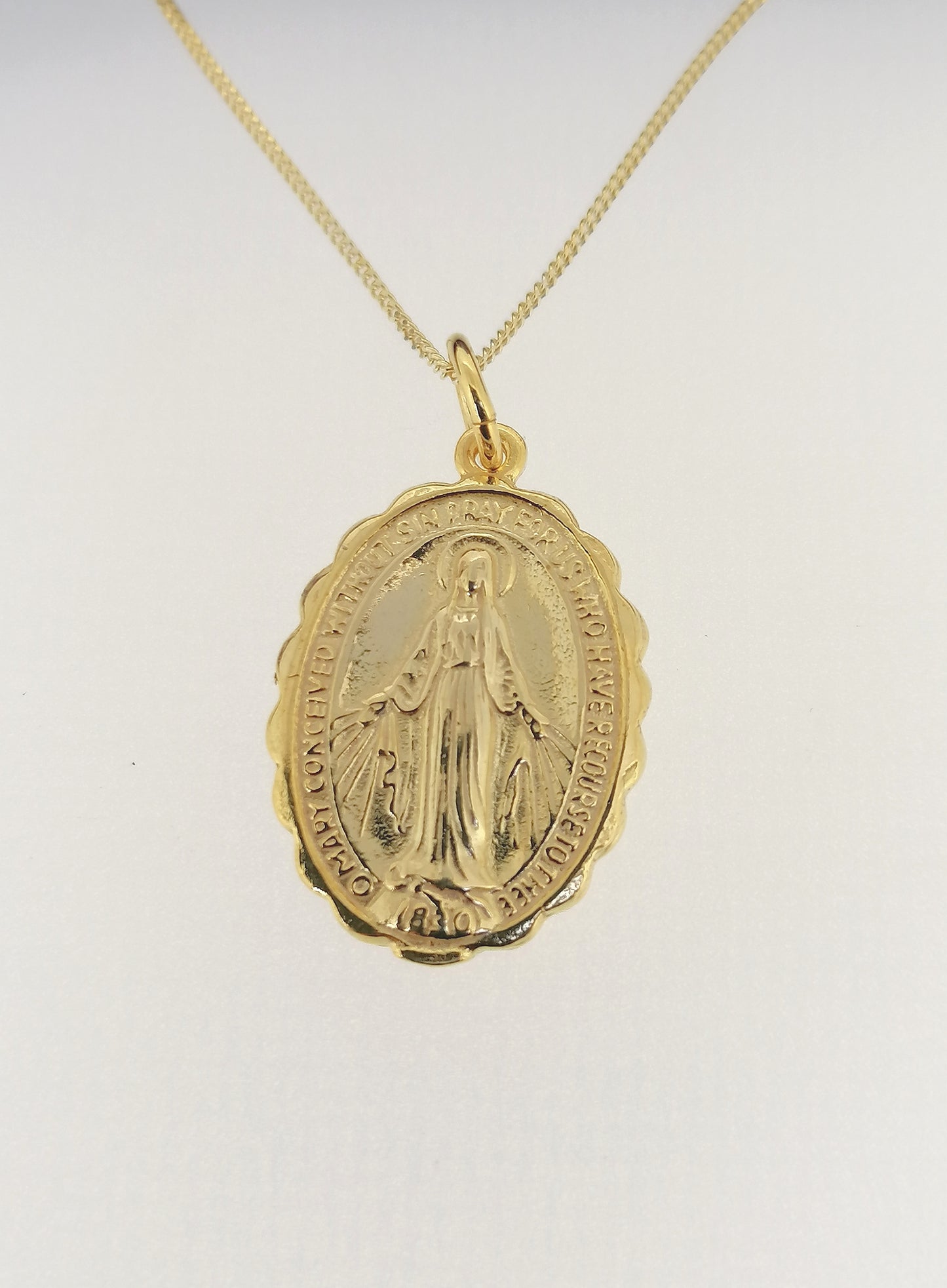 14k yellow gold plated Miraculous Mary medal
