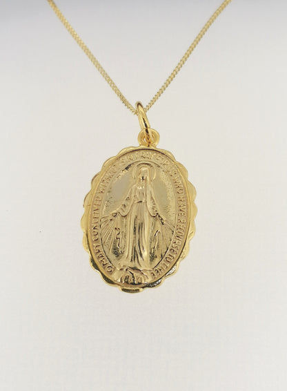 14k yellow gold plated Miraculous Mary medal