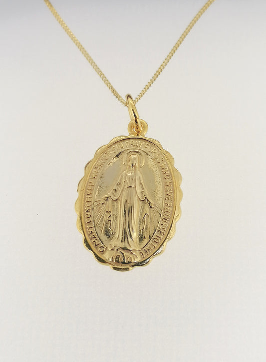 14k yellow gold plated Miraculous Mary medal