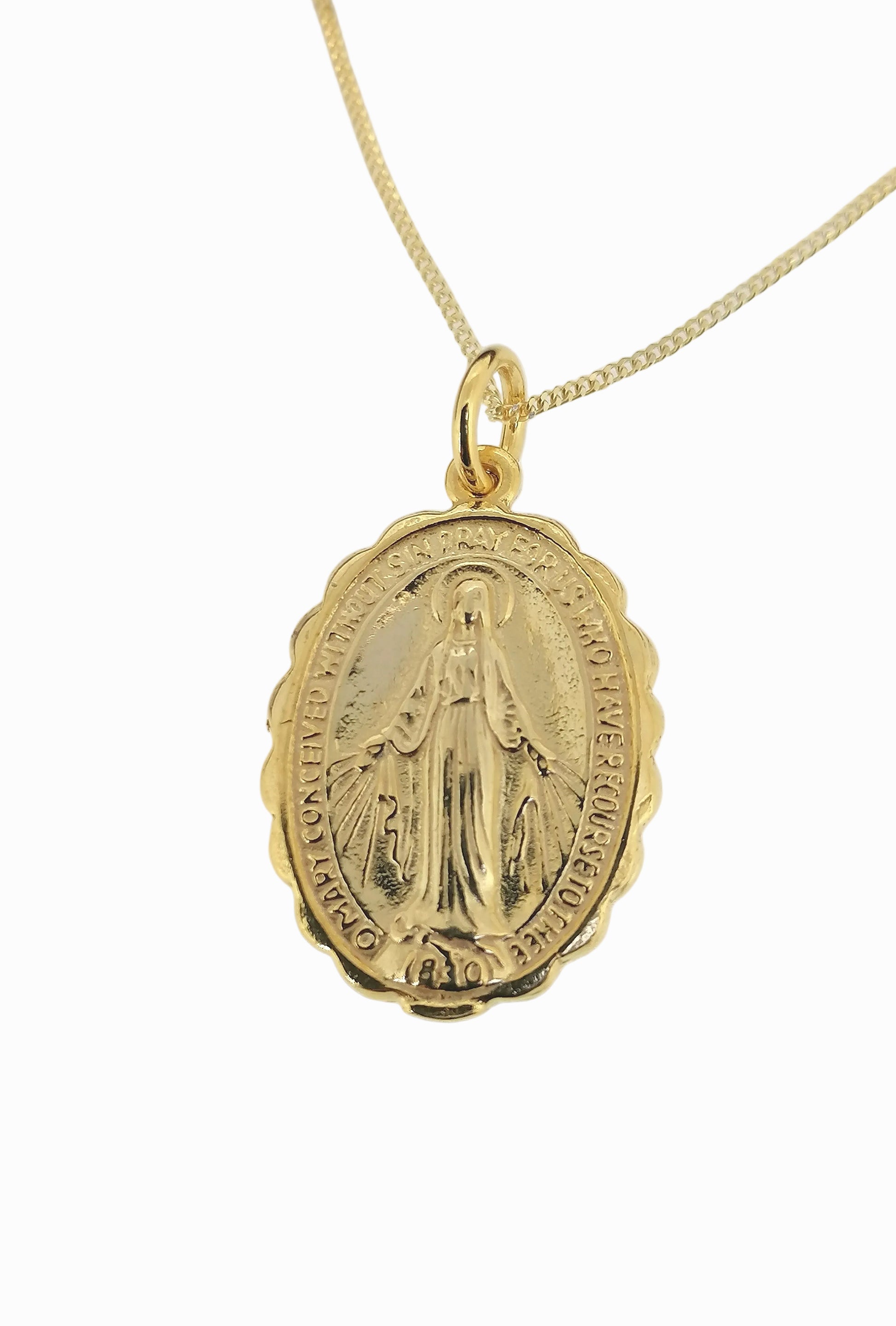 Miraculous Mary Medal Pendant 14ct yellow gold 